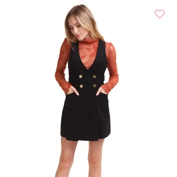 Free People | Dresses | Black Corduroy Jumper | Poshmark